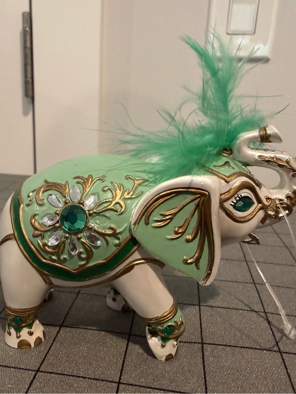 Hamilton Collection Fortune’s Smile Jeweled Elephant Figurine Green Gold
